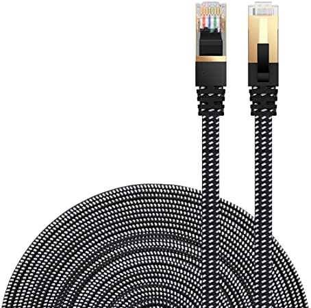 Ethernet Cable Cat 7 DanYee Flat High Speed Nylon LAN Network Patch Cable Gold Plated Plug STP Wires CAT 7 RJ45 Ethernet Cable 0.5M 1M 2M 3M 5M 8M 10M 15M 20M 30M(Black-3m)
