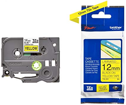 Brother TZe-631 Labelling Tape Cassette, Black on Yellow, 12 mm (W) x 8 m (L), Laminated, Brother Genuine Supplies