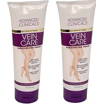 Two pack - Advanced Clinicals Vein Care Cream- Eliminate the Appearance of Varicose Veins and Spider Veins. Two 8oz tubes