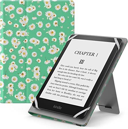 MoKo Universal Case for 6",6.8",7" Kindle eReaders Fire Tablet - Kindle/Kobo/Voyaga/Lenovo/Sony Kindle E-Book Tablet, Lightweight PU Leather Folio Shell Cover Case, with Hand Strap,Light Green   Daisy