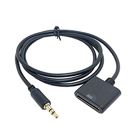 CY Black Ipad Ipod Iphone 30 Pin Female Dock Docking Connection to 3.5mm Male Audio Output AUX Cable