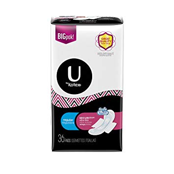 U by Kotex Security Ultra Thin Regular Maxi Pads with Wings, 36 Count