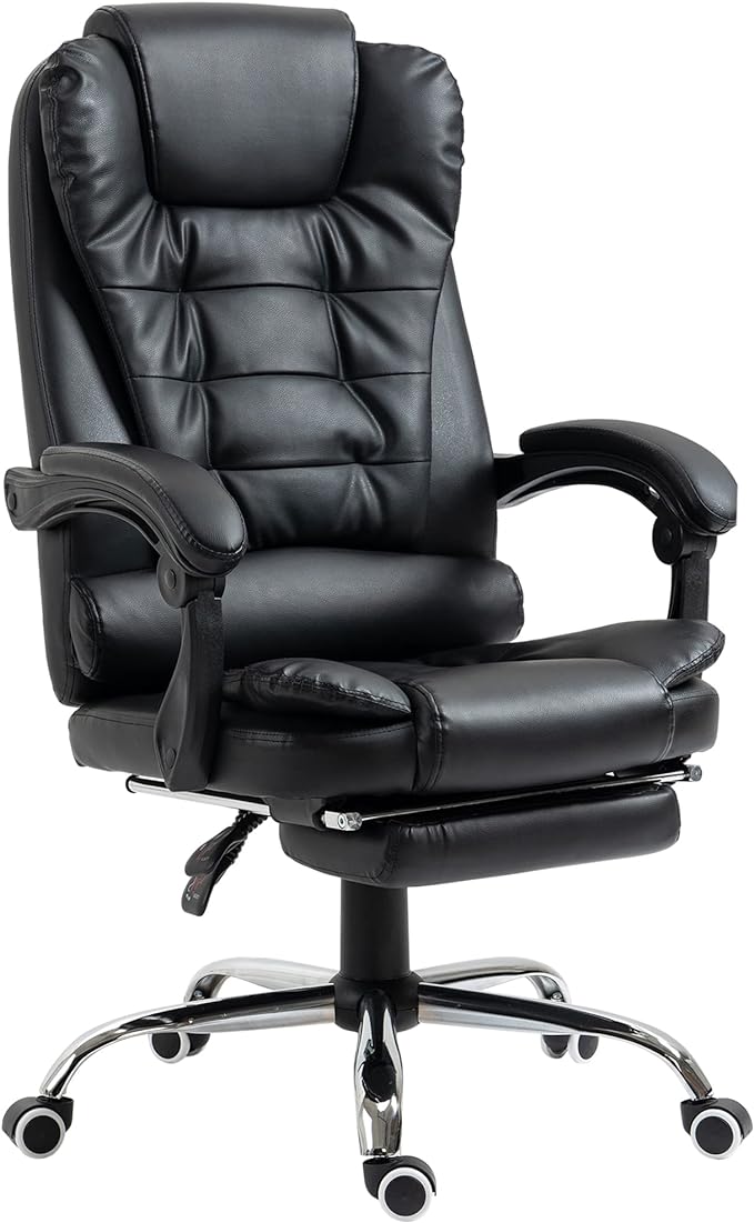 HOMCOM Fauteuil de Bureau Fauteuil Manager Grand Confort Dossier inclinable roulettes P.U 64,5 x 69 x 127 cm Noir