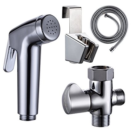 KES SOLID BRASS Toilet Handheld Bidet Sprayer with T-Adapter Valve Hose and Bracket Holder Toilet Attachment Cloth Diaper Sprayer Bathroom Spray Wand Shattaf Polished Chrome, LP907 K1018