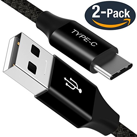 USB Type C Cable, BrexLink USB C Cable (6.6Ft-2Pack) Fast Charger Nylon Braided Cord for Google Pixel 2,Samsung Galaxy Note 8,S8 S8 Plus, LG V30 G5 G6 V20,Nexus 5X 6P Nintendo Switch (Black)