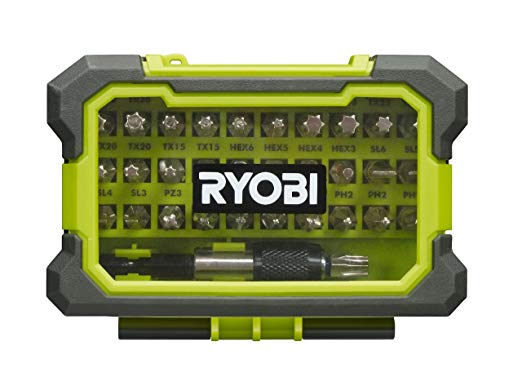 Ryobi RAK32MSD Mixed Screwdriver Bit to Fit All Drills/Drivers, Hyper Green, Set of 32 Pieces