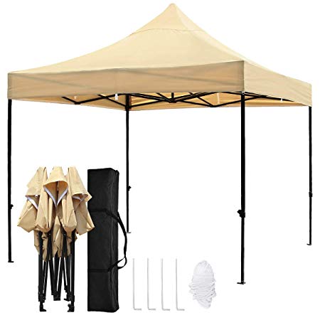 TopCamp 10x10ft Pop up Canopy Tent, Shade for Beach Heavy Duty Waterproof Outdoor Commercial Tents Instant Sun Shelter (Tan 10 x 10 EZ)