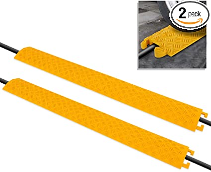 Pyle PCBLCO101X2YL 2-Pc Cable Protector Cover Ramp-One Channel Heavy Duty, Safely Conceals Wire/Hose/Pipe & Driveway Protective Armor w/High Visibility Yellow Color-PCBLCO101X2YL, Multicolored