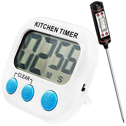 Anpro Digital Timer and Stainless Cooking Thermometer – White