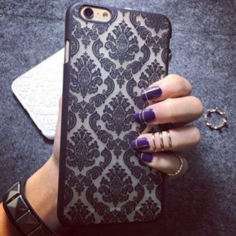 Moonmini Baroque Retro Court Lace Pattern Texture Hard Plastic Clear Case for Apple iPhone 6 / Apple iPhone 6S 4.7 inch Damask Black