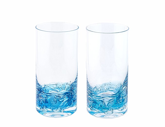 NÄU Zone Jovian Collection Highball Glasses [Set of 2]: Beautiful Hand-Blown 12-oz Cocktail Glasses, Perfect for Cocktails, Water, Beer, Juice, or Any Mixed Drink - [Deep Blue]