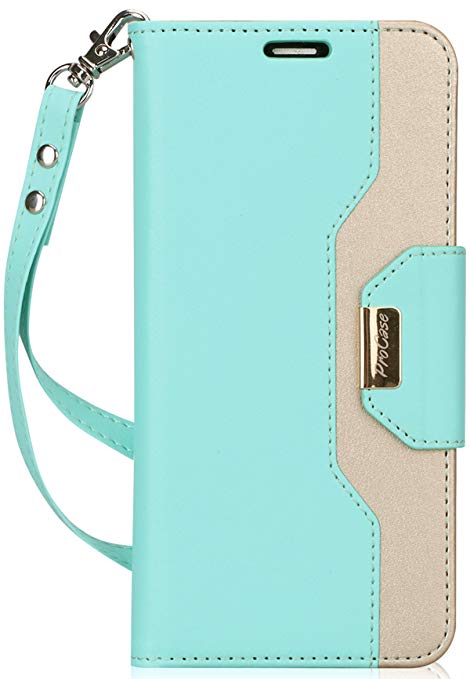 ProCase Huawei Mate SE Wallet Case, Huawei Honor 7X Case, Folding Flip Case with Card Holders Mirror Wristlet, Folder Stand Folio Case Cover for Huawei Mate SE Honor 7X -Mint Green