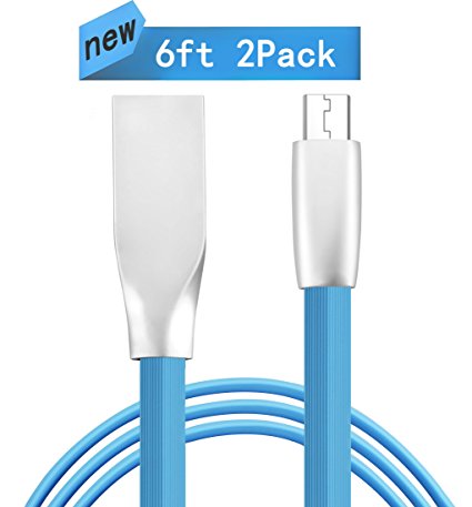 Micro USB Charger,Kabel Leader (2 Pack)Ultra Thin 6ft Zinc Alloy Flat Noodles Charging USB cable for Samsung LG HTC Moto ZTE Nexus Blackberry Sony HP Dell Canon Nikon and all Micro-USB Devices(Blue)