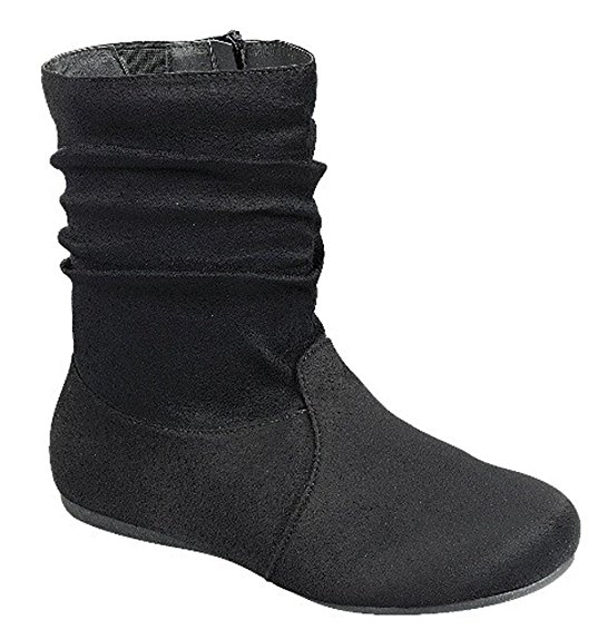 Women's Fashion Calf Flat Heel Side Zipper Slouch Ankle Boots