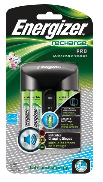 Energizer Recharge Pro Charger with 4 AA NiMH Rechargeable Batteries (included) and Enhanced Charging Alerts