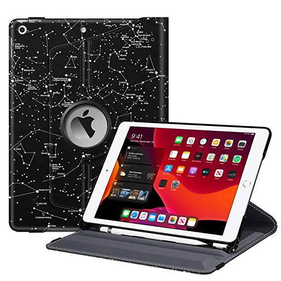 Fintie Rotating Case for New iPad 7th Generation 10.2 Inch 2019 - [Built-in Pencil Holder] 360 Degree Rotating Smart Protective Stand Cover with Auto Sleep/Wake for iPad 10.2", Constellation