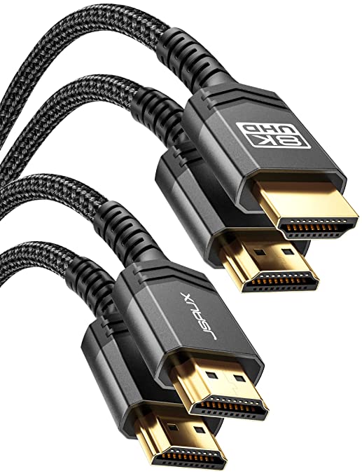 HDMI 2.1 Cables 8K 6FT 2-Pack，JSAUX 48Gbps 8K & 4K Ultra High Speed Cords(8K@60Hz 7680x4320, 4K@120Hz) eARC HDR10 HDCP 2.2 & 2.3 3D, Compatible for PS5/PS4/X-Box/Roku TV/HDTV/Blu-ray/LG/Samsung QLED