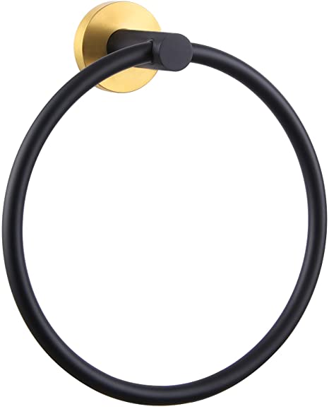 APLusee Hand Towel Ring, Stainless Steel Round Bathroom Towel Holder Loop (Black & Gold)