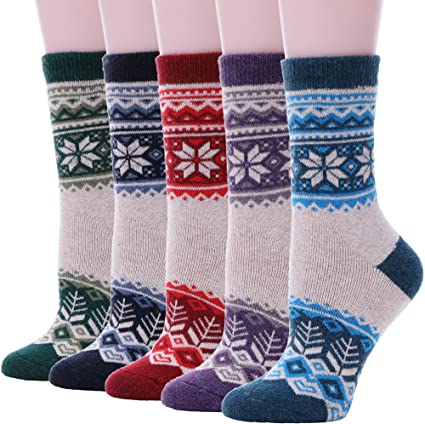 EBMORE Womens Wool Socks for Winter Warm Hiking Thick Boot Thermal Cozy Cabin Crew Ladies Socks 5 Pack