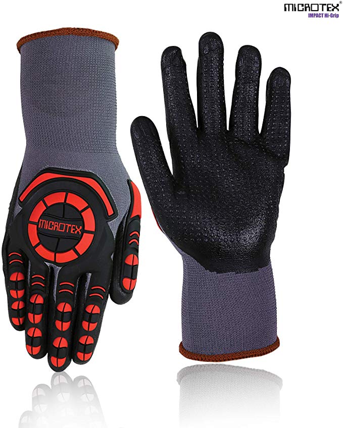 IMPACT GRIP SAFETY AND WORK GLOVES – Micro form Nitrile Coating, Seamless Nylon Knit Safety Work Gloves, impact & Abrasion resistant (small)