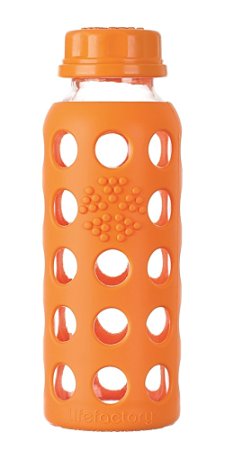Lifefactory 9-Ounce BPA-Free Kids Glass Water Bottle with Flat Cap and Circle Patterned Silicone Sleeve, Orange