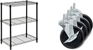 Honey-Can-Do 3-Tier Heavy Duty Adjustable Shelving Unit, Black   Honey-Can-Do SHF-01939 4-Inch Caster Roller Wheels for HCD Shelving Unit, Set of Four,Black