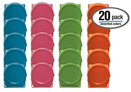 Colored Magnetic Metal Clips, 20 Pack, by Better Office Products, Steel, 1.2 Inch, Assorted Vibrant Colors, 20 Pieces