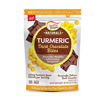 Healthy Delights Naturals, Turmeric Dark Chocolate Bites, Supporting Joint Support, Amazingly Delicious Snacks, Non-GMO, Gluten Free, 30 Ct