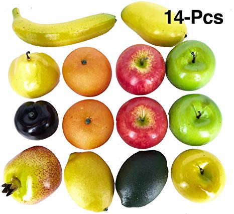 Dasksha Lifesize Realistic Fruit Set – 14 pieces Decorative Fruits and Vegetables– Fake Fruits decoration – Artificial Foam Décor including plastic apples, fake oranges, plastic bananas, faux limes