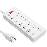 FlePow 6-Outlet Power Strip 1625W13A 59ft Cord HomeOffice Surge Protector with 6 USB Charging Ports 5V24A2 and 5V1A4 for Smartphones and Tablets