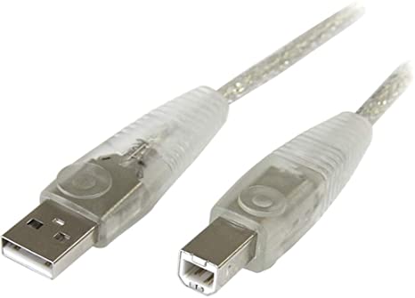 StarTech.com Transparent USB 2.0 Cable - A to B - USB Cable - USB (M) to USB Type B (M) - USB 2.0-6 ft - Molded - Transparent - USB2HAB6T