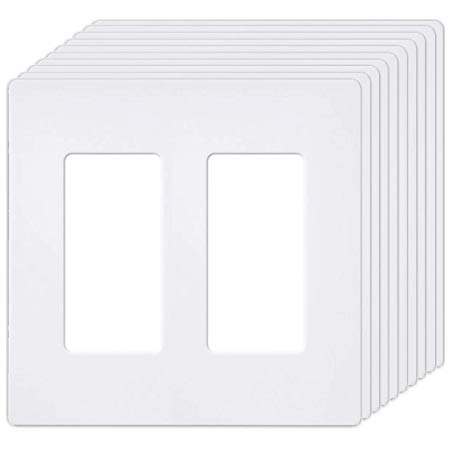 Screwless Wall Plates by BESTTEN, USWP6 Series, 2-Gang Outlet Covers for GFCI, Decor Receptacle, Dimmer and Light Switch, Unbreakable PC, Residential Grade, UL Listed, Snow-White, Pack of 10