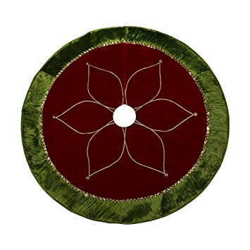 Valery Madelyn 48" Red and Green Tree Skirt with Traditional Christmas Flower Design
