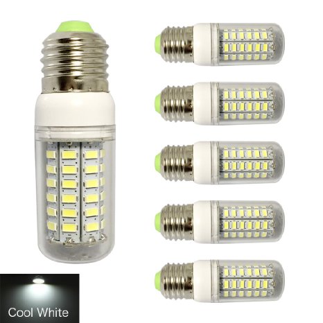RCLITE 6-Pack 7W E26E27 LED Non-dimmable Corn Lamp Bulb 56-LED 5730 SMD60 Watts Replacement Cool White 6000K Energy Saving Home Light Bulbs Lamp w Cover