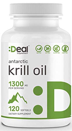 Deal Supplement Antarctic Krill Oil, 1300mg Per Serving, 120 Softgels, Non-GMO