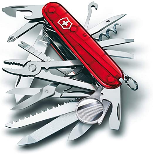 Victorinox 1.6795.T V16795.T Swisschamp Officer’s Knife, Transparent Red