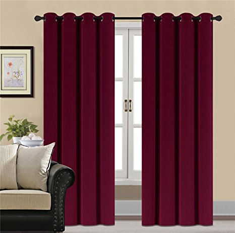 HCILY Blackout Velvet Curtains Red 96 Inch thermal insulated for bedroom 2 panels (W52'' x L96'', Burgundy)
