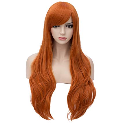 Aosler Women's Orange Long Wig,26" Curly Synthetic Hair Wigs for Girl Heat Friendly Cosplay Party Costume Wigs