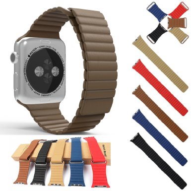 42mm Apple Watch Band - MrPro 42mm Premium Soft Leather Loop Band with Magnetic Lock, Wrist Strap Replacement Band for Apple Watch 42mm All Models No Buckle Needed - Brown