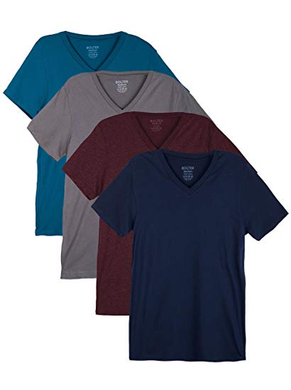 Bolter 4 Pack Men's Everyday Cotton Blend V Neck Short Sleeve T Shirt