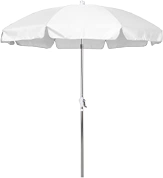 California Umbrella 7.5' Round Aluminum Patio Umbrella with Valance, Crank Lift, 3-Way Tilt, Silver Pole, White Olefin