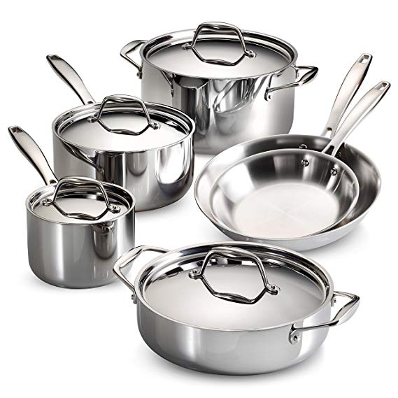 Tramontina 80116/248DS Gourmet 18/10 Stainless Steel Induction-Ready Tri-Ply Clad 10-Piece Cookware Set, Stainless