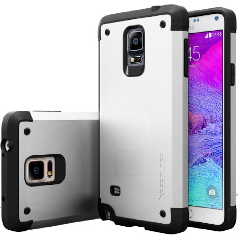 Galaxy Note 4 Case, Caseology® [Sleek Armor Series] Dual Layer Impact Resistant [Silver] [Slim Fit Armor] for Samsung Galaxy Note 4 - Silver