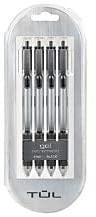 TUL Gel Pens, Retractable, Fine Point, 0.5 mm, Silver Barrel, Black Ink, Pack of 4