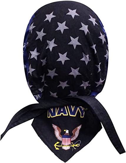 US Navy Skull Cap Doo Rag with SWEATBAND Blue Cotton Bandana