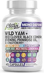 Clean Nutra Wild Yam Root Capsules with Red Clover Black Cohosh Evening Primrose Oil Chasteberry Dong Quai DIM Ashwagandha Grape Seed Extract Milk Thistle Lemon Balm and more Hormone Balance For Women