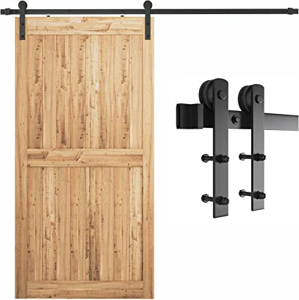 SMARTSTANDARD 7.5ft Heavy Duty Sturdy Sliding Barn Door Hardware Kit -Smoothly and Quietly -Easy to install -Includes Step-By-Step Installation Instruction Fit 42"-45" Wide Door Panel (I Shape Hanger)