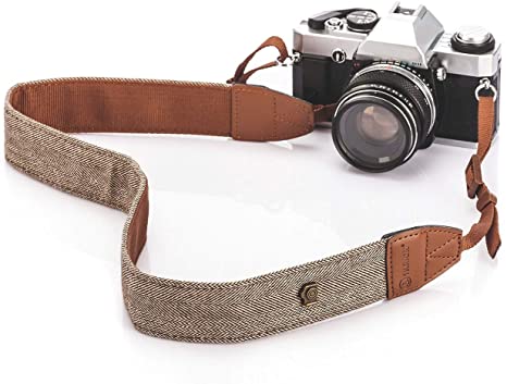 TARION Camera Shoulder Neck Strap Vintage Belt for All DSLR Camera Nikon Canon Sony Pentax Classic White and Brown Weave