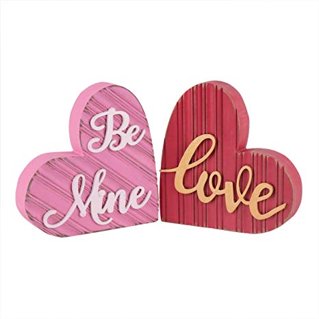 Valery Madelyn Set of 2 Heart Wooden Decorative Signs for Valentine's Day, Wedding, Table and Party Decorations