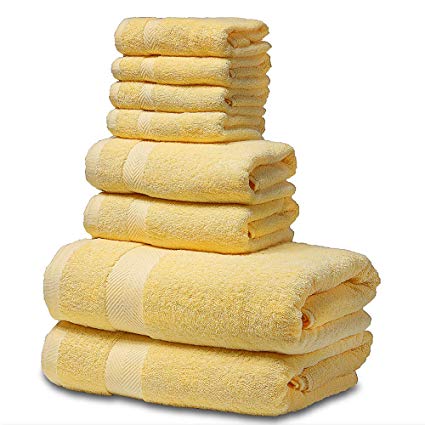 SEMAXE Luxury Bath Towel Set. Hotel & Spa Quality. 2 Large Bath Towels , 2 Hand Towels, 4 Washcloths. Premium Collection  Bathroom Towels. Soft, Plush and Highly Absorbent. (Set of 8,  yellow)